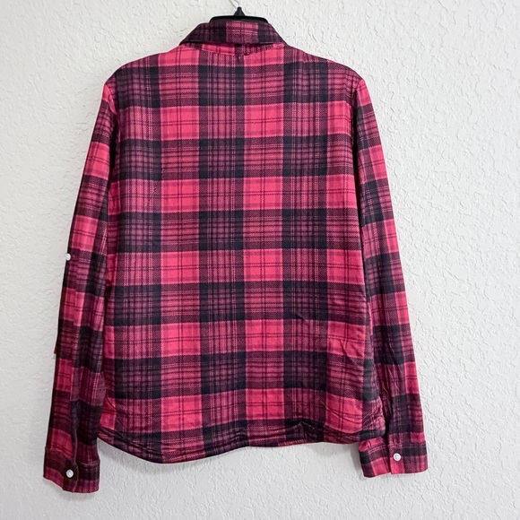 Forever 21 Womens Red Plaid Fleece Lined Button Down Long Sleeve Shirt Large NWT - Picture 6 of 15